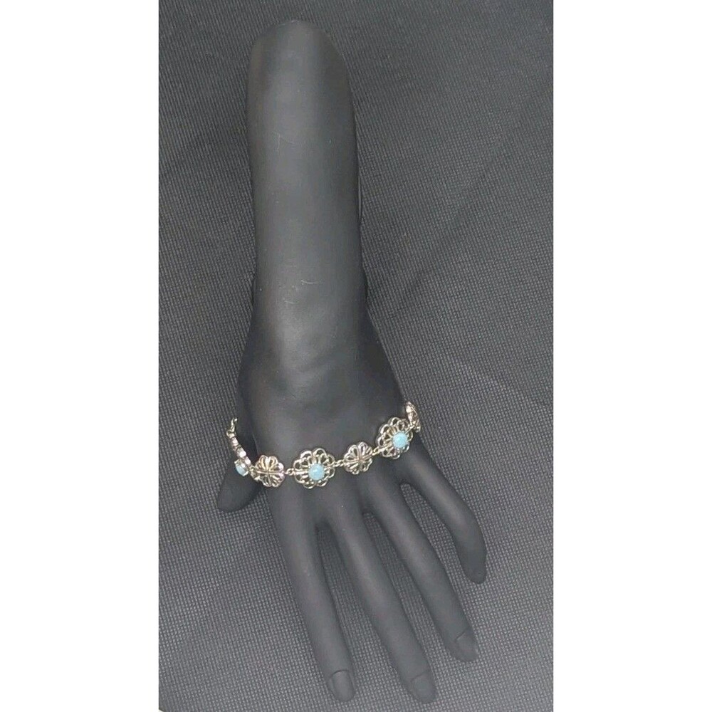 Larimar Gemstone Floral Bracelet, Sterling Silver, Blue, Size 8